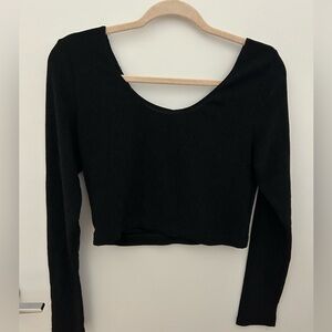 Black Shimmer Scoop Neck Crop Top